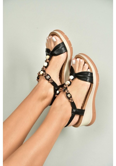 Fox Shoes U258924409 Siyah Dolgu Tabanlı Kadın Sandalet Siyah