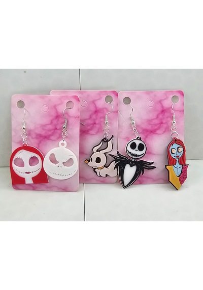 Jack Skellington, Sally Ve Zero Küpe Seti - Noel Gecesi Kabusu The Nightmare Before Christmas Temalı 5 Adet Küpe Beyaz