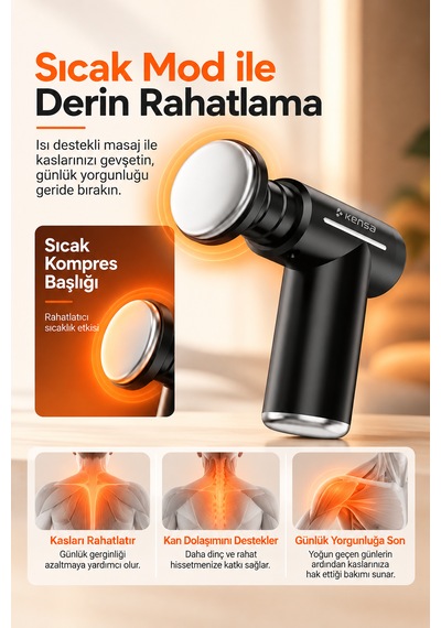 Masaj Tabancası Sıcak & Soğuk 6 Kademeli 6 Başlıklı Şarjlı Masaj Seti Siyah