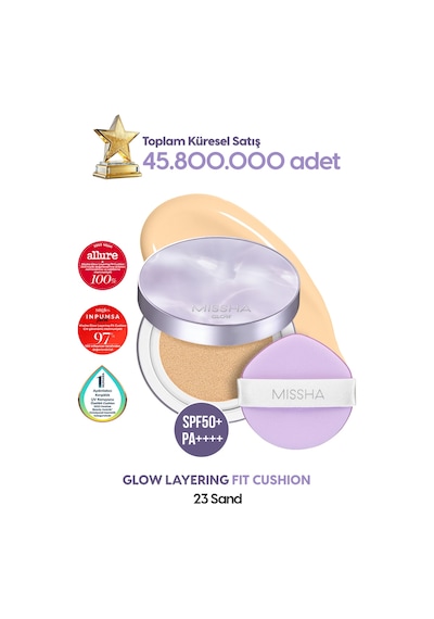 Missha Yoğun Kapatıcı, Nemli Ve Parlak Bitişli Cushion Glow Layering Fit Cushion Spf50+/pa++++ No.23 Sand 23