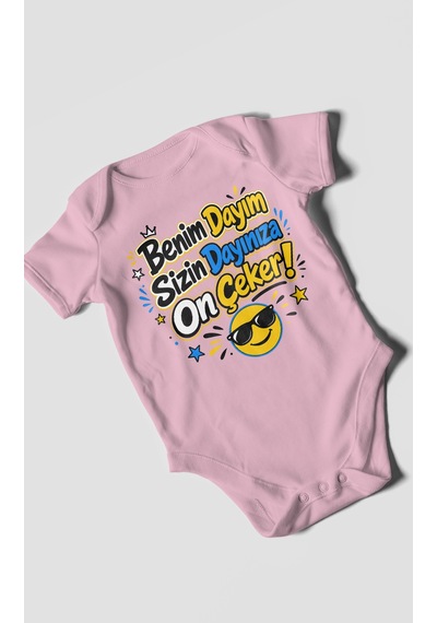 Morivokids Benim Dayım Sizin Dayınıza On Çeker Kısa Kollu Bebek Body %100 Pamuk Koyu Pembe
