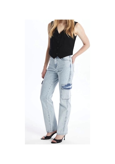 Kargo Cep Kar Yıkama Jeans Pantolon Mavi