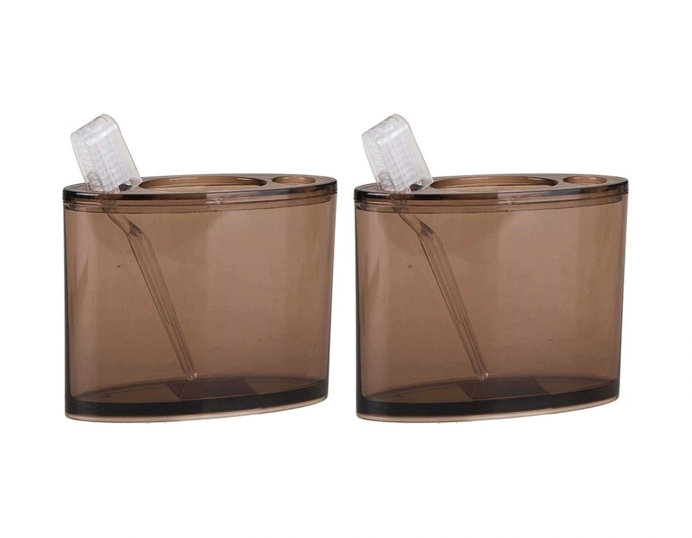 2 Adet Diş Fırçalık Oval Kahverengi Akrilik 13x5x10cm Banyo Seti Çok Renkli