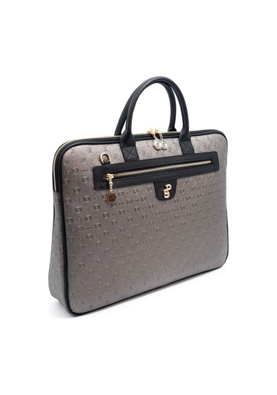 Silver & Polo Silver Polo Platin - Siyah Logolu Kadın Laptop Ve Evrak Çantası Sp1175