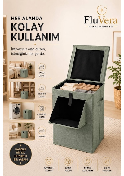 Yeşil Katlanabilir Çamaşır Sepeti Oyuncak Sepeti Kirli Çamaşır Sepeti Yer Kaplamayan Çok Amaçlı Saklama Sepeti Yeşil