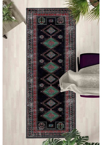 Cuuter 1125 Dijital Baskılı Kaymaz Yıkanabilir Yolluk Siyah