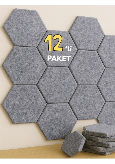 12'li Akustik Panel Ses Isı Yalıtım Duvar Kaplama Gri 26x30 Cm