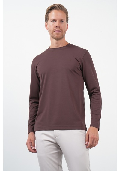 İmza Kahverengi Bisiklet Yaka Uzun Kol Örme Standart Fit Esnek Sweatshirt 1013260150