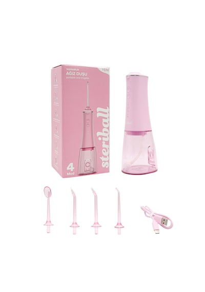Steriball Oral Irrigator Ağız Duşu Pembe - 4 Temizlik Modu 360 Dönebilen Başlık 0,60 Mm İnce Su Akışı Yüksek Frekanslı Su Darbesi