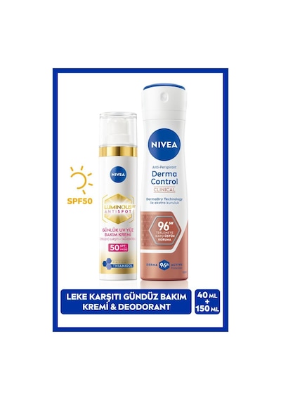 NIVEA Luminous630 Thiamidol Etkili Leke Karşıtı Gündüz Yüz Bakım Kremi 40 ML + Sprey Deodorant Derma Control Clinical 150 ML