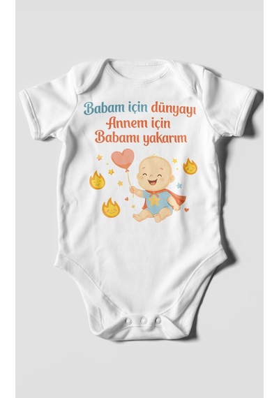 Morivokids Babaya Ve Anneye Özel Kısa Kollu Bebek Body %100 Pamuk Beyaz