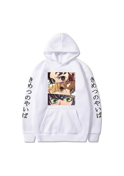 Tarzsokak Demon Slayer Siyah Hoodies 12097 Beyaz