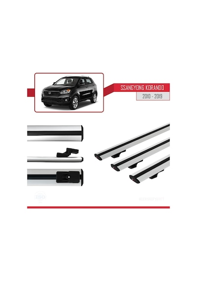 Ssangyong Korando C 2010-2019 Arası İle Uyumlu Basic Model Ara Atkı Tavan Barı Gri 3 Adet