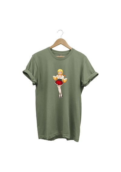 Barmen Kız Baskılı %100 Pamuk Regular Fit Bisiklet Yaka Haki T-shirt Haki