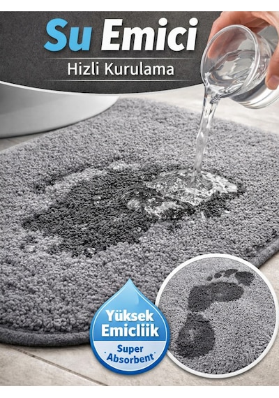 Kaymaz Tabanlı 2 Li Banyo Paspas Seti Yıkanabilir, Su Emici, Toz & Leke Tutmaz Oval Klozet Takımı Kamel