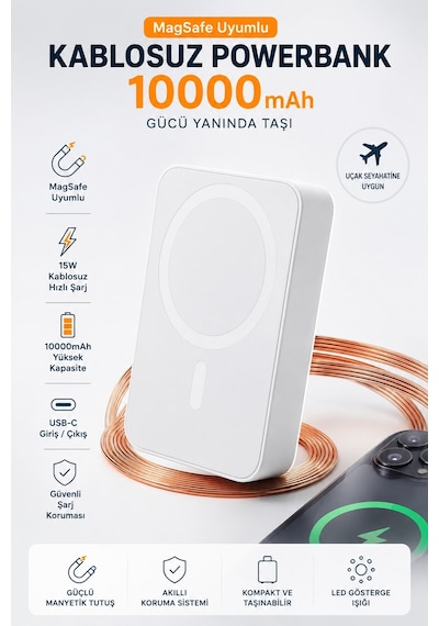 MagSafe Uyumlu 10000 mAh Kablosuz Hızlı Şarj Powerbank Taşınabilir Şarj Cihazı