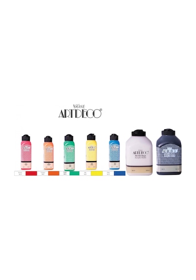 Artdeco Akrilik Boya 5 Canlı Renk 140Ml + Beyaz 500 Ml + Siyah 50