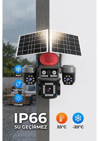 Viva Sim-840 Çift Güneş Panelli 4g Sim Kartlı Kablosuz 4 Lensli Dış Mekan Güvenlik Kamerası 16mp Ptz 96 Gb Sim Kart Dahil