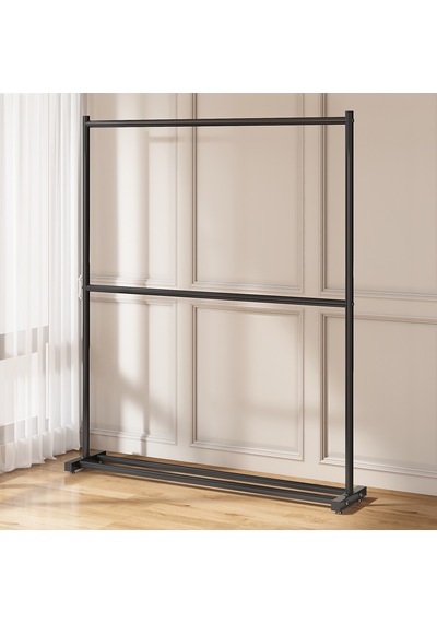 Vusıgn 2 Katlı Karbon Çelik Elbise Askısı Metal Kıyafet Askılığı 100x180 Cm Ahşap Rengi