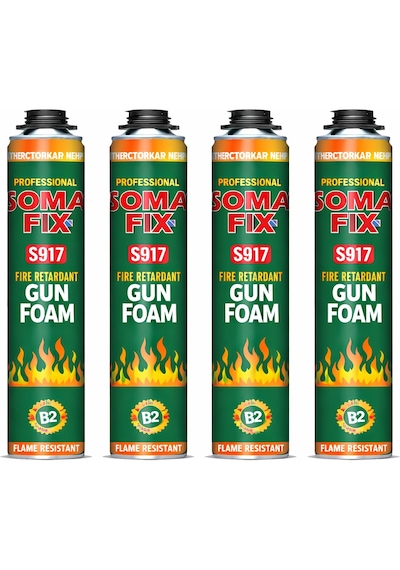 4 Adet Somafix 750 Ml - 900 Gr B2 Tabancalı Yangına Dayanıklı Poliüretan Köpük Tam Gramajlı Isı Önleyici Izolasyon Dolgu Pembe Pu Köpük