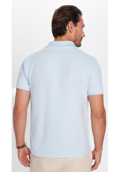 Tudors Erkek Slim Fit Dar Kesim %100 Pamuk Mavi Polo Yaka Tişört-32717 Mavi