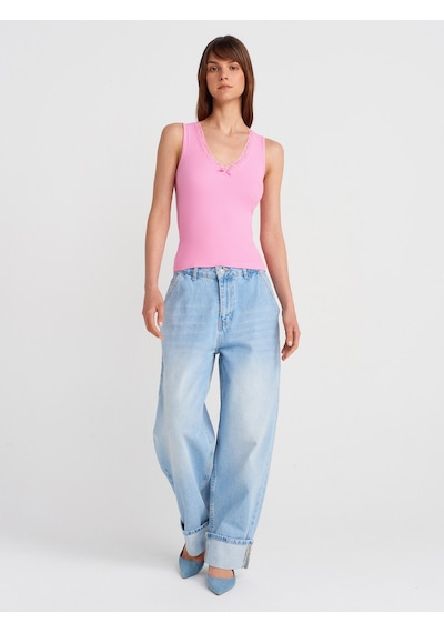 Dilvin 31778 Dantel Detaylı Top-pembe Pembe