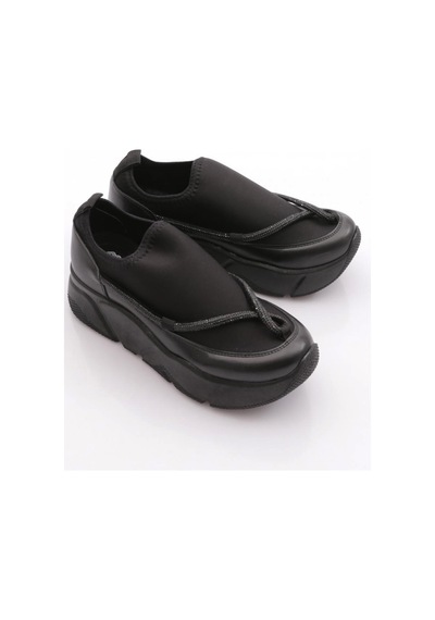 Dgn M405 Kadin Kalin Taban Silver Taşli İp Detayli Sneakers Ayakkabi Siyah