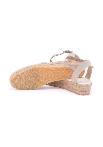 Star Tombis Gerçek Elişi Bej Topuğu Açık Bilekten Bantlı 3cm Dolgu Topuk Keten Hasır Espadril Handmade Bej