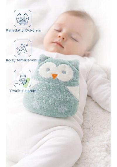 Babyjem Kiraz Çekirdekli Baykuş Kadife Rahatlatıcı Gaz Kemeri & Gaz Yastığı - Yeşil