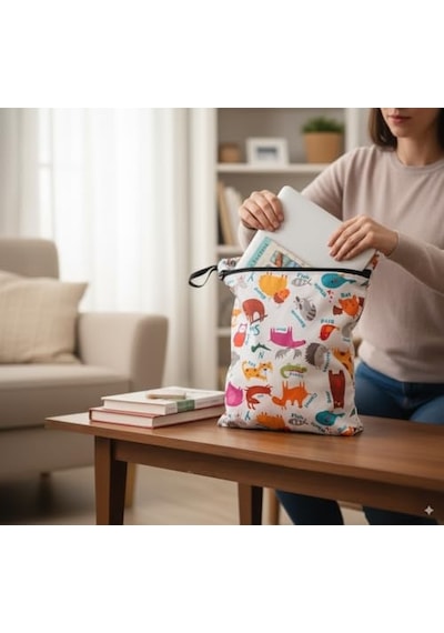 Zoo 30x36cm Su Geçirmez Islak Mayo Kıyafet Taşıma Torbası Çok Amaçlı Çanta Organizer Fermuarlı Polyester Saklama Çantası