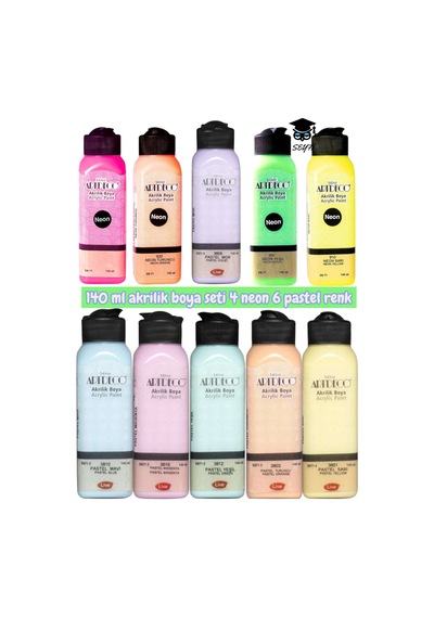 140 Ml Akrilik Boya Seti 4 Neon 6 Pastel Renk Artdeco 10 Adet 0000 Naturel