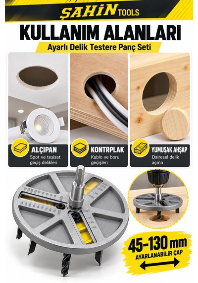 Ayarlı Delik Testere Panç Seti 45 130 Mm