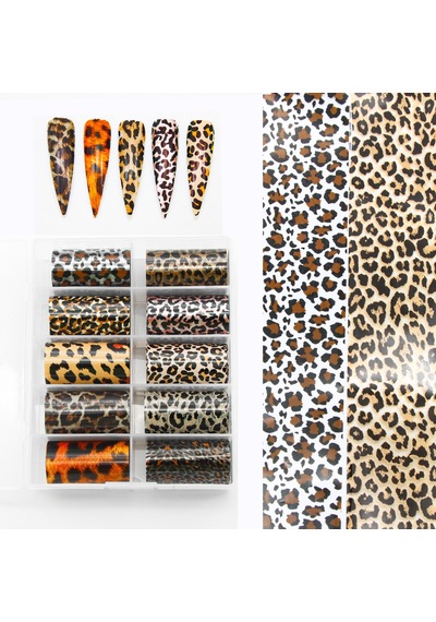 10lu Tırnak Süsleme Folyosu Leopar Dizayn Nail Art Transfer Folyo
