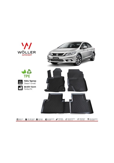 Honda Civic Fb7 Paspas 2012 2016 Arası 3D Havuzlu Wöller Paspas