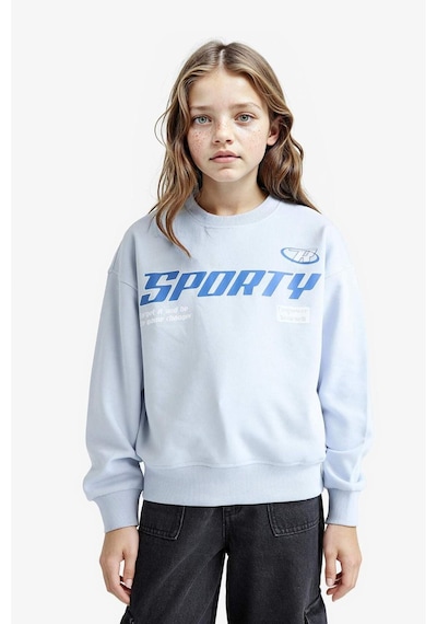 Defacto Kız Çocuk Relax Fit Bisiklet Yaka Baskılı Sweatshirt E6760a825aube216 Mavi