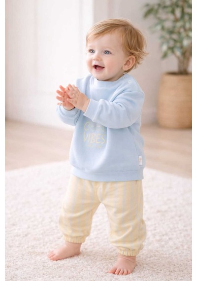 Oversize Bebek Takım 6-18 Ay %100 Pamuk Mavi