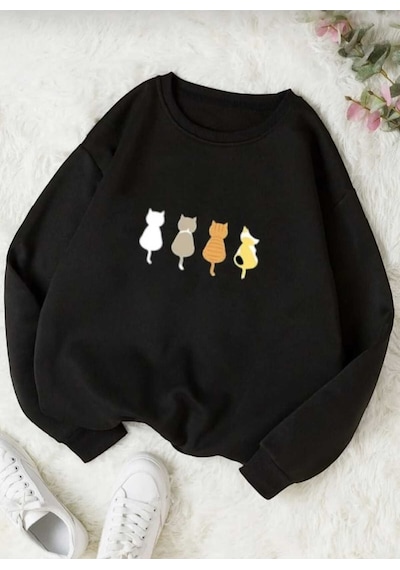 Kozia Outdoors Baskılı Oversize Unisex Swetshirt Swet1901 Siyah