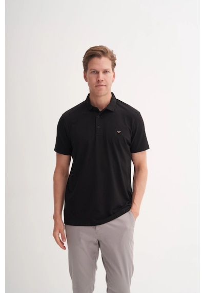 Slim Fit Polo Yaka Likralı Rahat Düz Örme Tişört 4008 Siyah