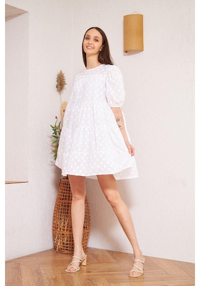 Darlin Moda Beyaz Balon Kollu Mini Elbise Dm1024 Beyaz
