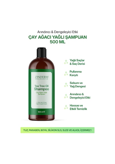 Zinderm Arındırıcı Ve Dengeleyici Tuzsuz Çay Ağacı Şampuanı 500 ML