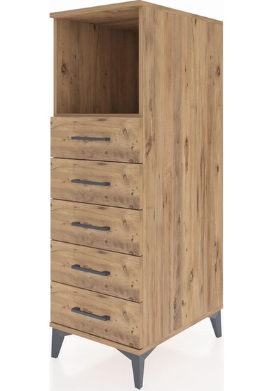 Kronos Dolap Tek Raflı 5 Çekmeceli 44x59x134 Çam-çam Çam