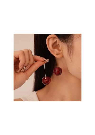 Simli Kiraz Küpe Gold İnce Kancalı Bordo Sallantılı Parlak Kadın Küpe Kırmızı - 886843901 Kırmızı - 886843901 Kırmızı
