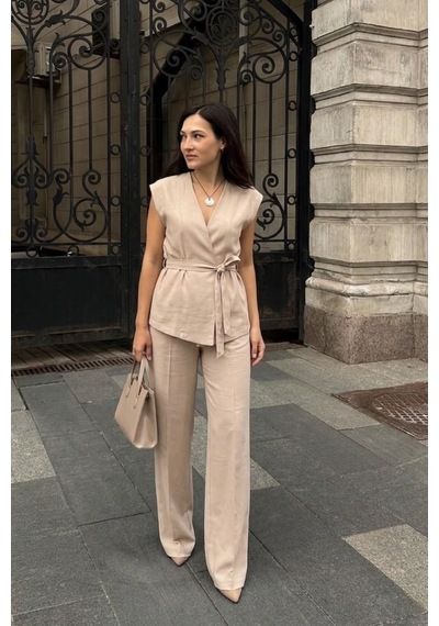 Seeh Bej Basic Yelek Pantolon Takım Sh241 Standart