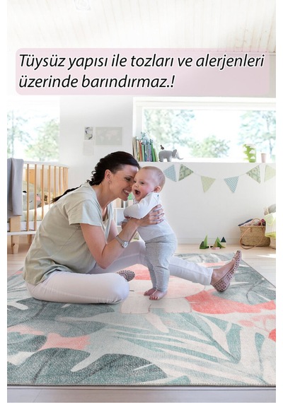 Foldy Minik Fil Desenli Dokuma Taban Dekoratif Çocuk Odası Halısı Fl 60 Çok Renkli