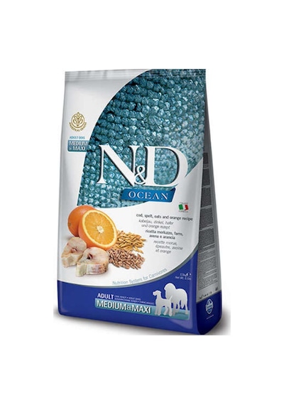 N&D Ocean Morina Balıklı ve Portakallı Düşük Tahıllı Orta ve Büyük Irk Yetişkin Köpek Maması 2500 G