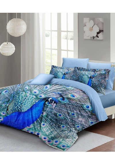 Tr Çift Kişilik Pamuk Saten Pauw Nevresim Takımı, Mavi, 200x220, Monohome34085 Diğer