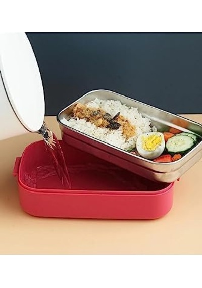 1400ml Lunchbox İki Katlı 2 Bölmeli Çelik Sefer Tası Yemek Kutusu Lacivert-sarı Bakır