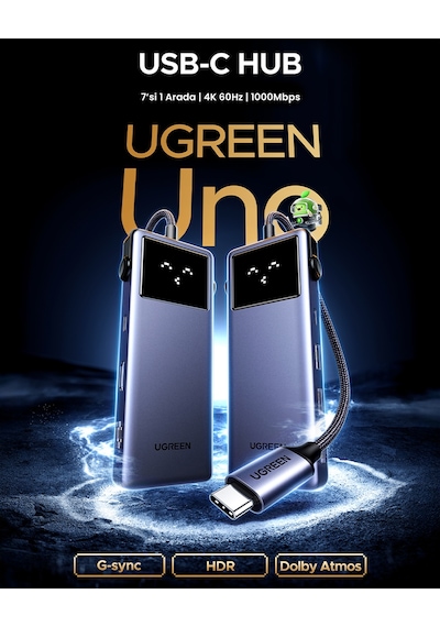 Ugreen 7-in-1 Type-c Giriş 1xusb-c 100w Pd, 1x4k/60hz Hdmı, 1xusb-a 3.0, Rj45, Sd, Tf Port Çoklayıcı Hub, 45155