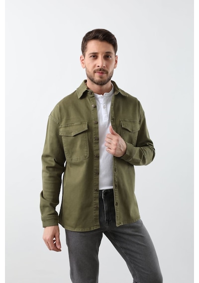 Erkek Oversize Jean Gömlek Haki 001