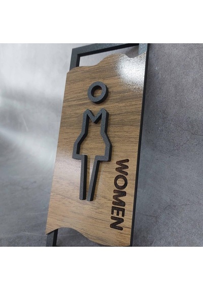 Caju Art & Decoration Ahşap Desenli Modern Erkek Kadın Wc Tuvalet Yönlendirme Levhası Ofis Iş Duvar Dekor Diğer